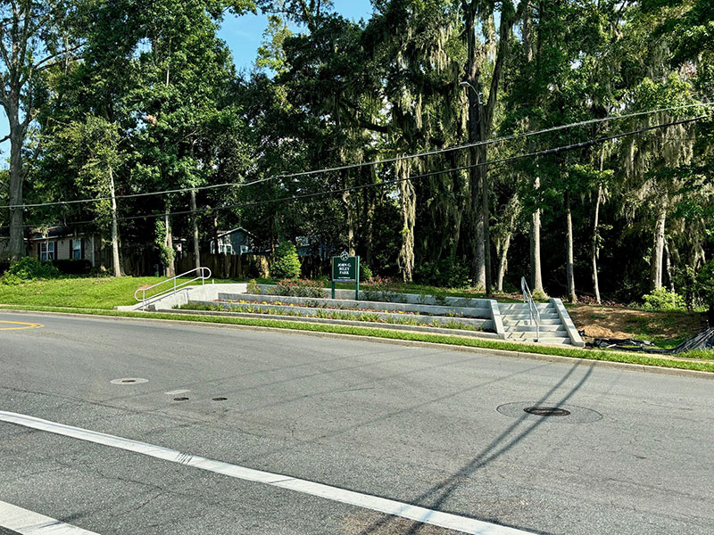 John G. Riley Park newly created south entrance with landscaping